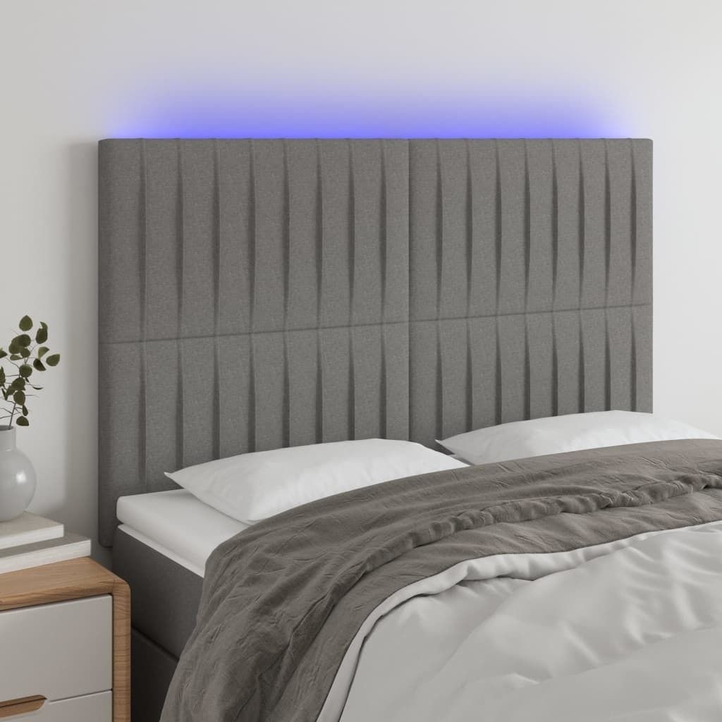 Maison Exclusive - LED Kopfteil Dunkelgrau 144x5x118/128 cm Stoff