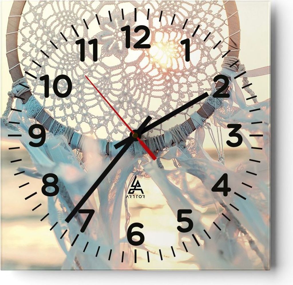 Wanduhr - Quadrat - Glasuhr - Boho Ornament Anhänger - 30x30cm - Schleichendes Uhrwerk - Lautlos - zum Aufhängen bereit - Dekoration Modern - Wan...