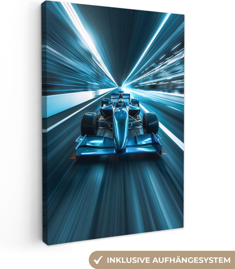 MuchoWow - Leinwandbilder - Rennsport - Auto - Formel 1 - Jungen - Blau, Wandbild, Wanddeko Bilder Wohnzimmer, 60x90 cm