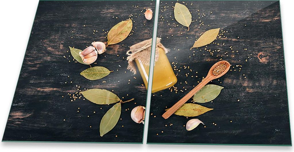 Herdabdeckplatten Glaskeramik Spritzschutz Glas Universal 2teilig 2x40x52 Gewürze Grün
