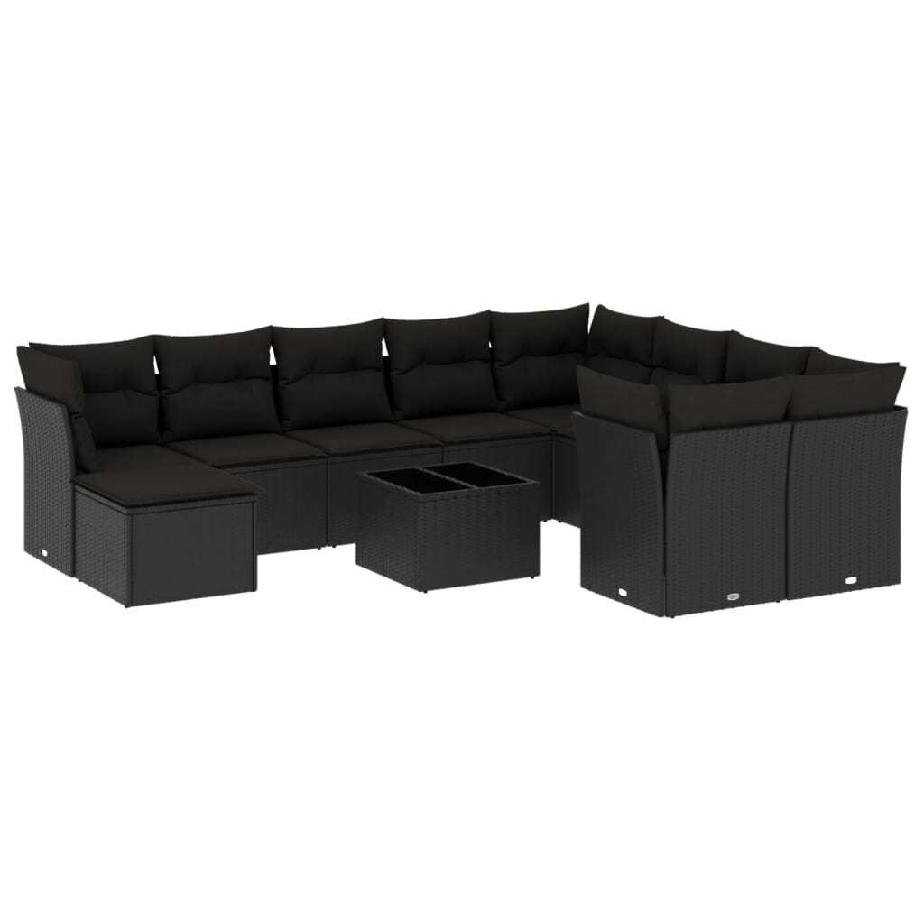 (Robust Möbel) 11-tlg. Garten-Lounge-Set - elegantes Design - Sitzgruppe/Gartengarnitur - mit Kissen Schwarz Poly Rattan - Terassenmöbel DEM...