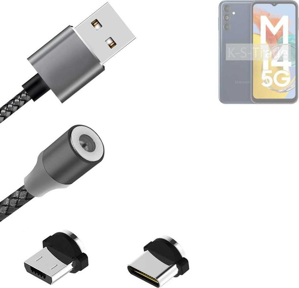 K-S-Trade Hochwertiges Magnet-Lade-kabel Sync-Kabel Daten-Kabel kompatibel mit Samsung Galaxy M14 5G mit USB-Typ-C-Anschluss und Micro-USB-Anschluss
