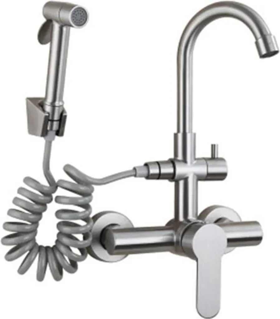 Rubinetto Cucina Moderno con Spray Estraibile Nichel Spazzolato