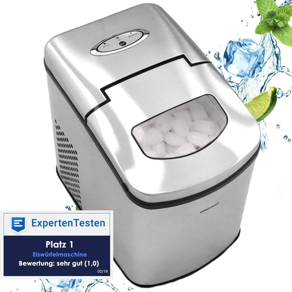 Gino Gelati Edelstahl Eiswürfelmaschine Gastro Tremad – Kompakter Eiswürfelbereiter für Gastronomie & Zuhause – Schnelle Eisproduktion 5-8 Min