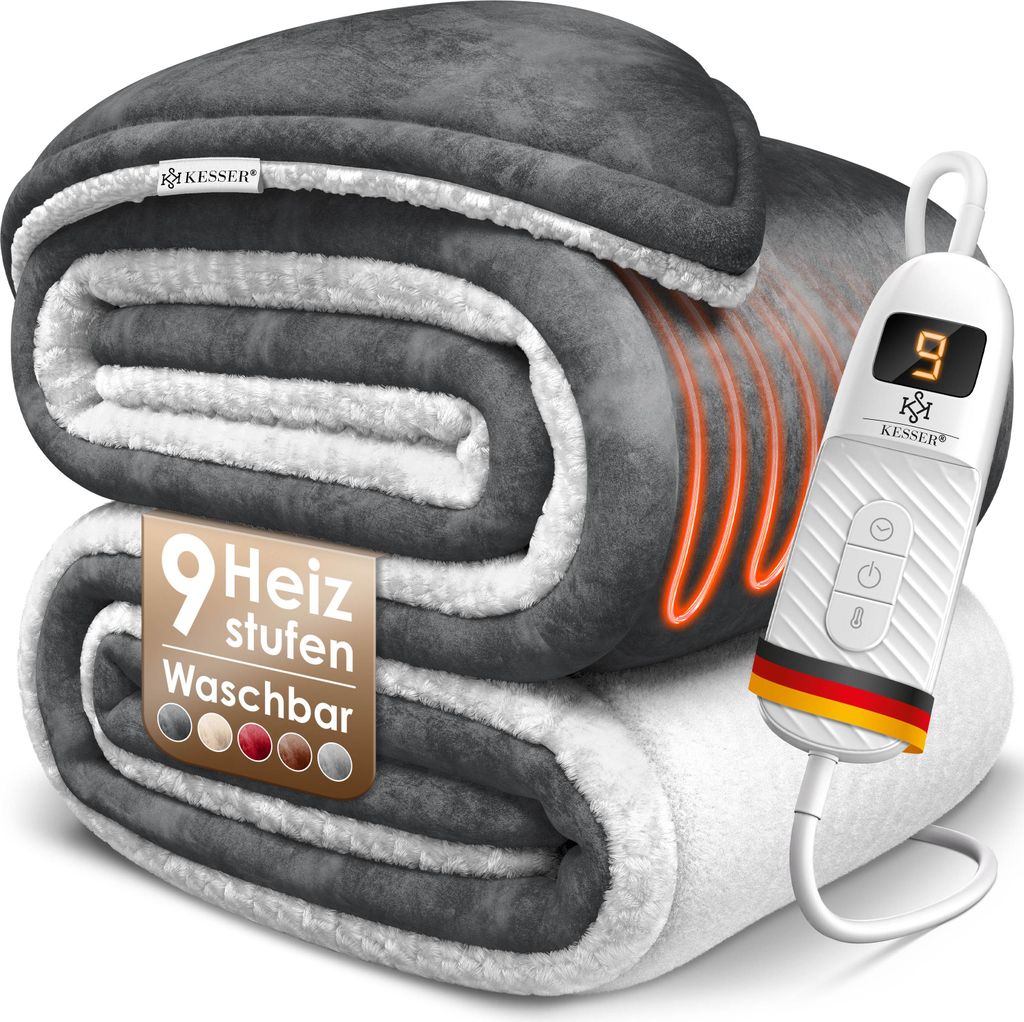 KESSER Heizdecke mit Abschaltautomatik Doppelseitig Elektrische Wärmedecke | Kuscheldecke Bett, Sofa | 9 Temperaturstufen | waschbar bis 40°C |...