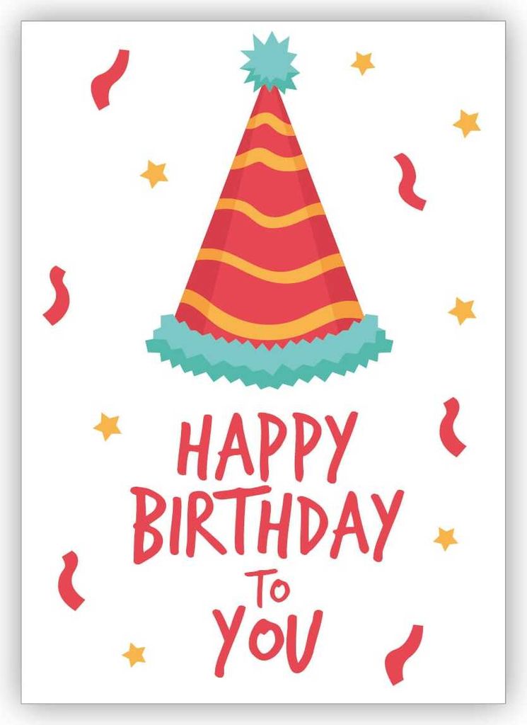 Fröhliche Geburtstagskarte mit Party Hut: Happy Birthday to you