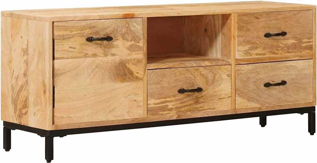 (Design 2026) TV-Ständer Braun 110 x 30 x 46cm Massivholz Mango - HOMMIE 419019 - TV-Schränke