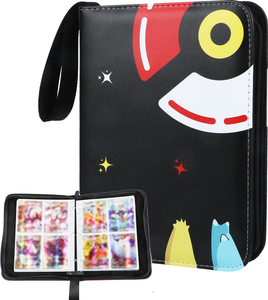Forever Tragbare Pokemon Sammelalbum,Karten Sammelalbum,50 Seiten 400 Taschen Hefte für Karten,Kompatibel Diverse Karten,Wasserdicht PU Leder Schwarz