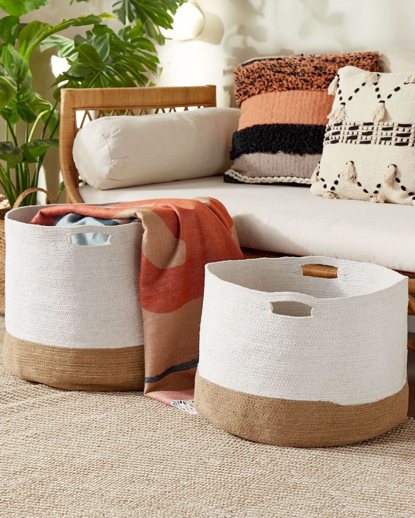BELIANI Textilkorb 2er Set Weiß u. Beige aus Baumwolle Jute Produktbild 2
