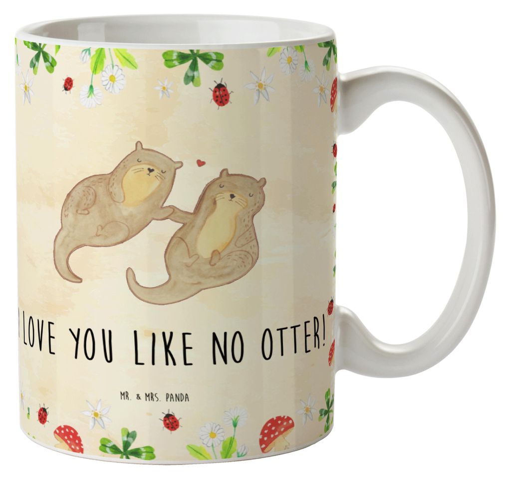 Mr. & Mrs. Panda Tasse Otter Hände halten - Naturpapier - Geschenk, Romantisch, Liebe, glücklich, Pott, mit Spruch, Kaffeetasse, Becher, Seeotter...