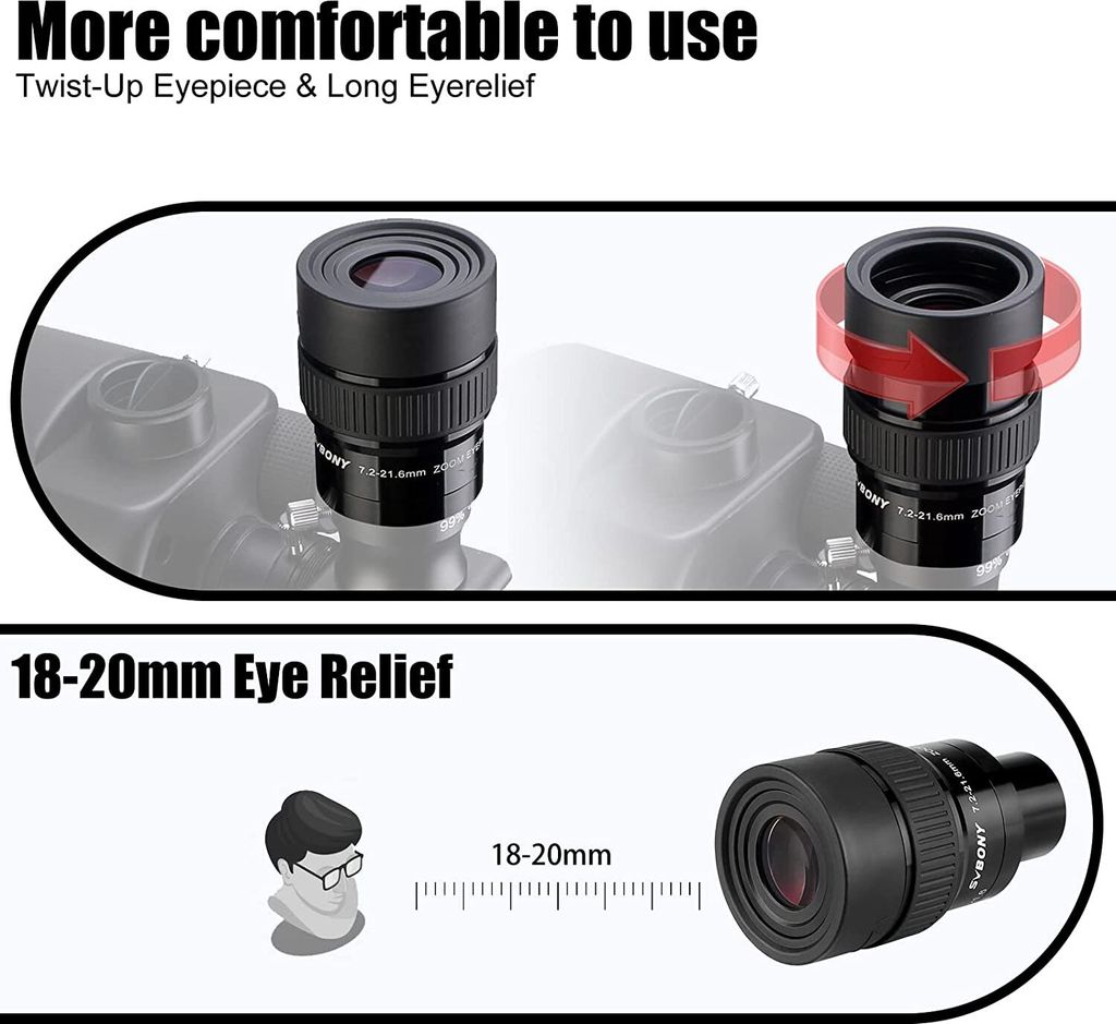 Svbony SV191 Zoom okulár teleskopu 1,25 palce, 7,2-21,6 mm Obrázek produktu 4