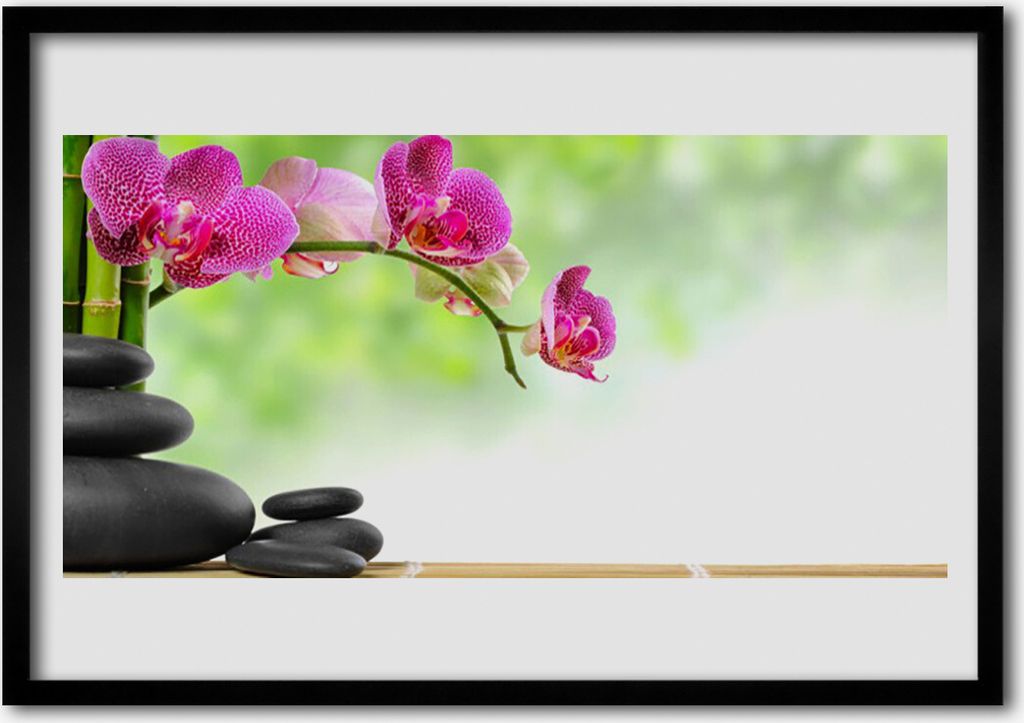 Bild 100x70 MDF-Rahmen Wandkunst Shoots Bamboo Zen Stone Produktbild 