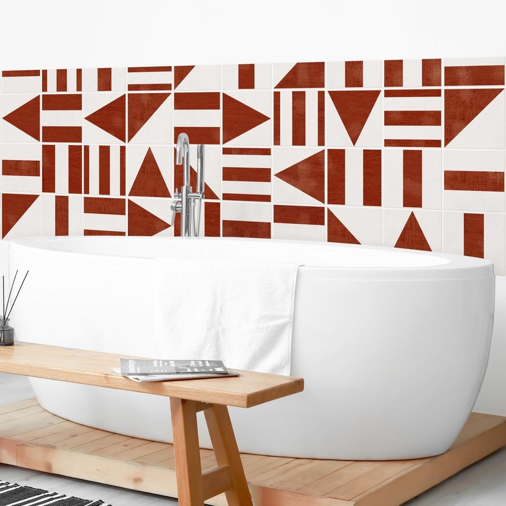 Wandverkleidung Bad Muster selbstklebend - 0.61 mm Wandpaneel matt wasserfest Geometrisch rot Fliesenoptik Abstrakt Badrückwand fugenlos 400x70 cm