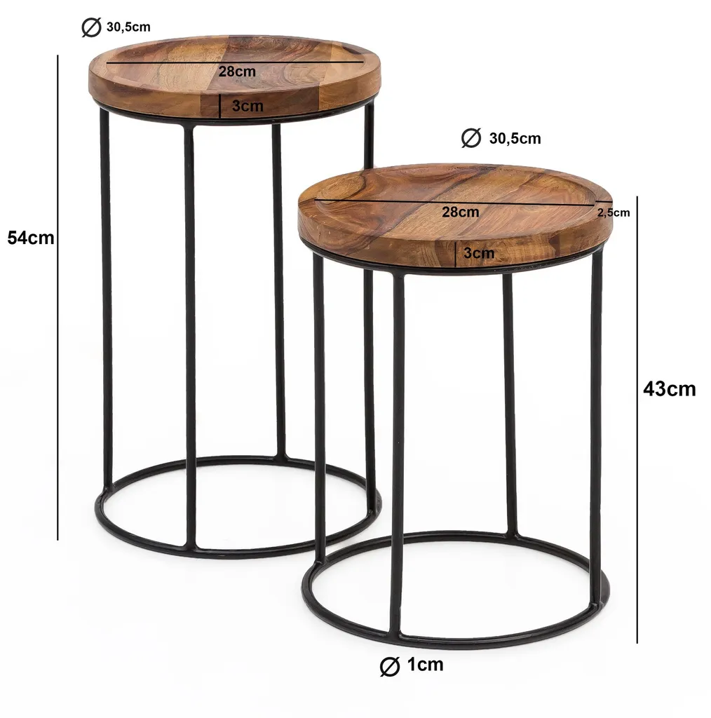 Petite table d'appoint en sheesham et métal style industriel lot de 2