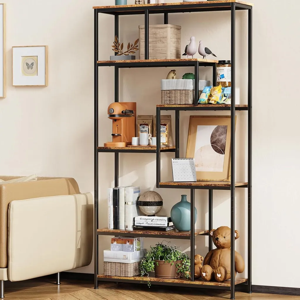 Étagère de Rangement Ouverte 5 Étages en Bois Rétro pour le Salon