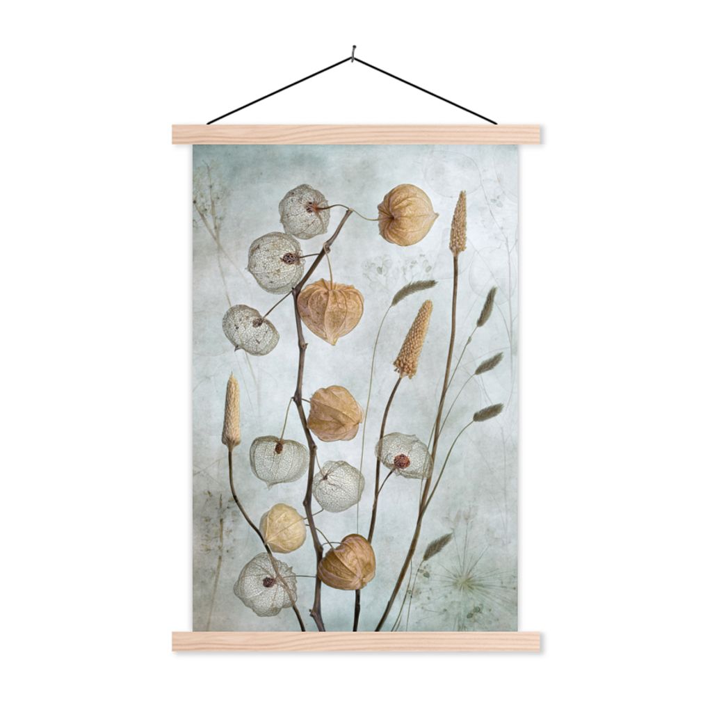 MuchoWow Textilposter Stilleben - Natur - Herbst - Trockenblumen - Braun 40x60 cm mit holzfarbenen Rahmen - Poster