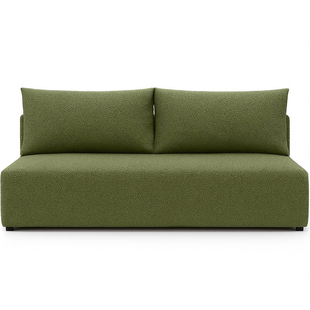 Sofello Sofa LUNO boucle mit Schlaffunktion Olive – Moderne Produktbild 