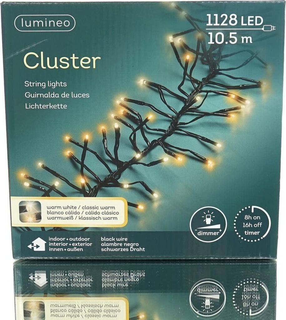 Lumineo Lichterkette CLUSTER 1128 LED 10,5m warm weiß + Produktbild 