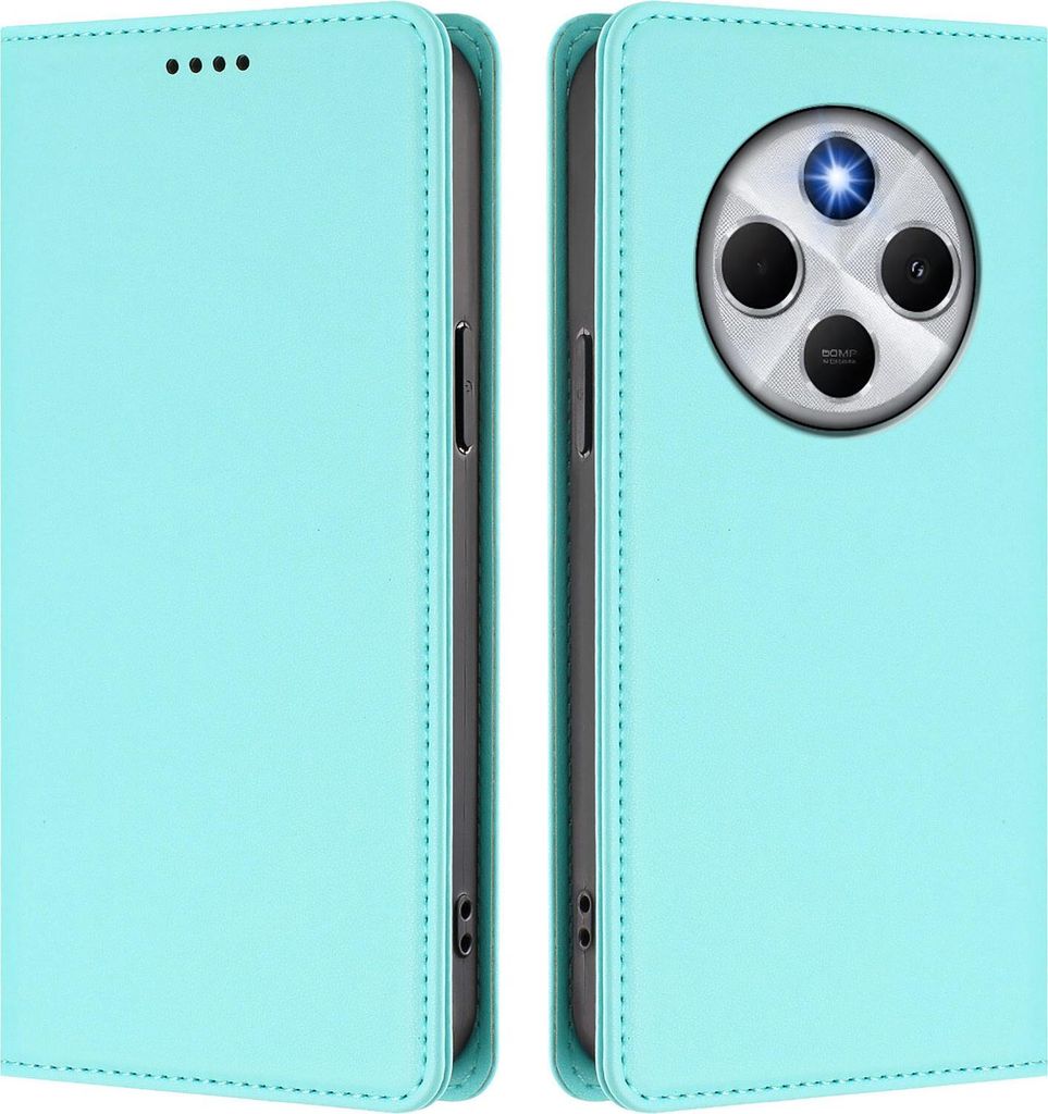 Handyhülle für Xiaomi Poco M7 5G/C75 4G/Redmi 14C/14R/A4/A3 Pro, Kunstleder Klapphülle Stoßfeste Magnetische Hülle mit Ständer Türkis