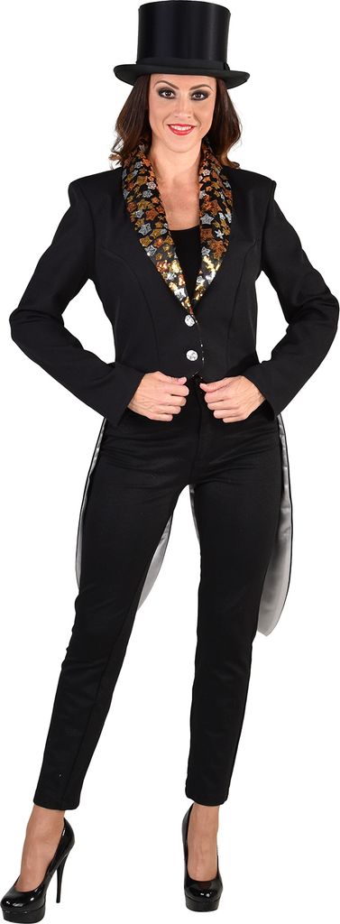 M219174-S schwarz-bunt Damen Pailletten Frack Cabaret "Stars" Gr.S=36