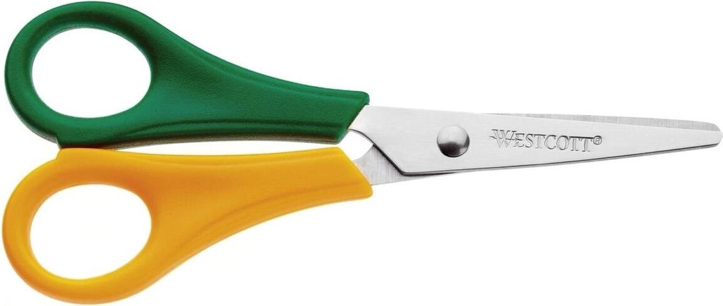 Bastelschere - 13 cm spitz grün/gelb. Packung mit 12 Stück