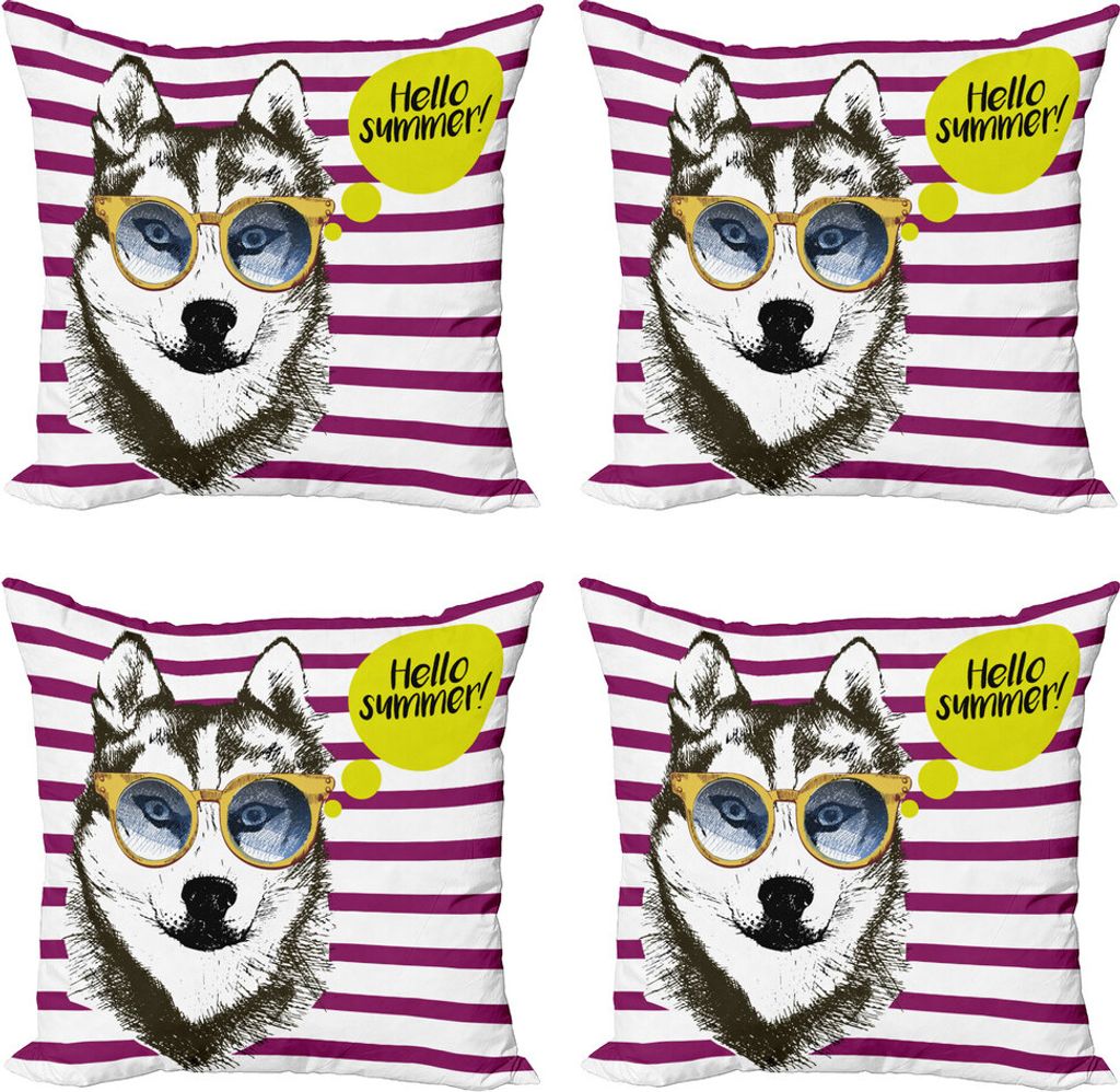 ABAKUHAUS Alaskan Malamute Kissenbezug Set (4 Stück), Sketch Stripes, Moderner Doppelseitiger Digitaldruck, 45 cm x 45 cm, Mehrfarbig