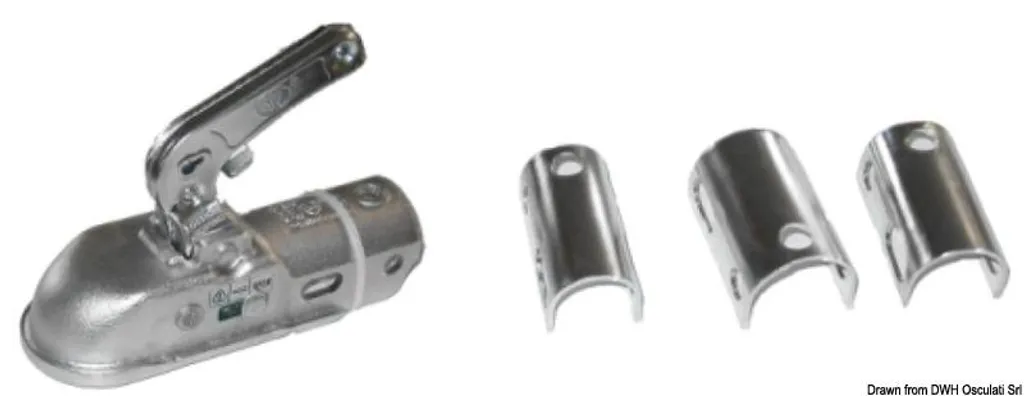 Tête d'attelage pour remorque ronde 35-50mm, traction max 1300 kg acier