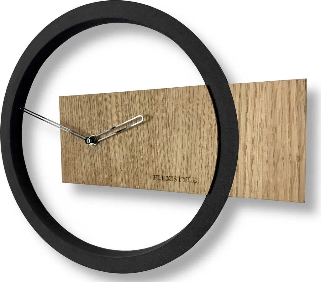 Pendule murale silencieuse en bois de chêne 32cm noir Wood Oak 1