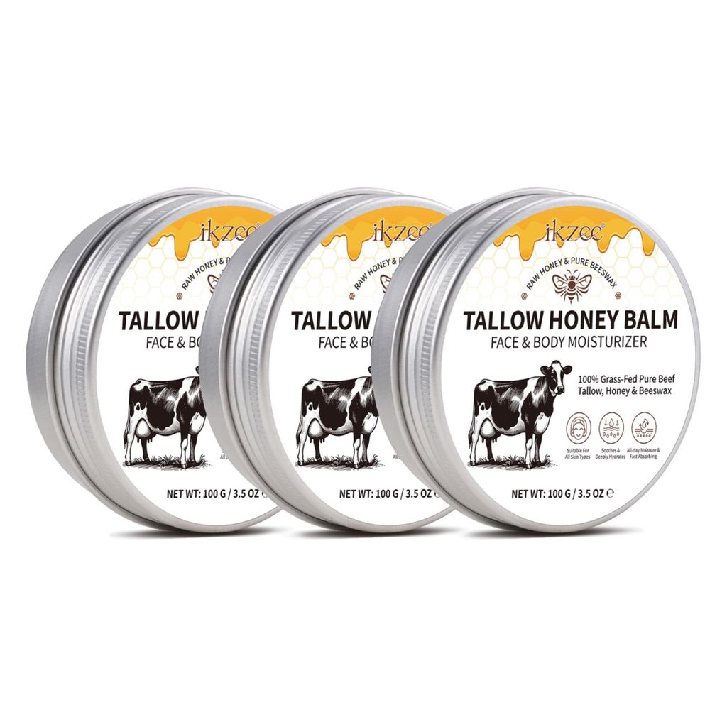 Rindertalg Honig Beef Tallow Gesicht Creme Hautpflege Balsam Hautpflegecreme, 3x 100g