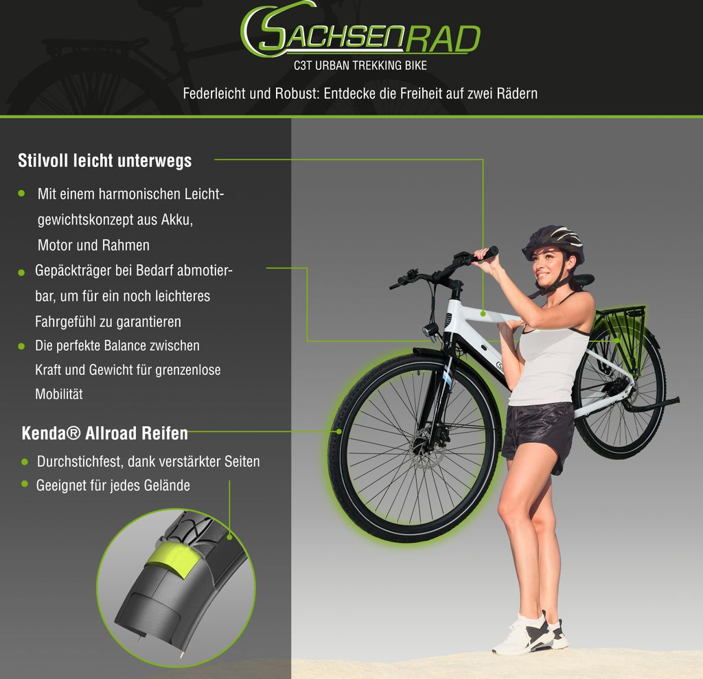 SachsenRAD E-Bike Allrounder Urban Trekking EBike C3T mit Produktbild 8