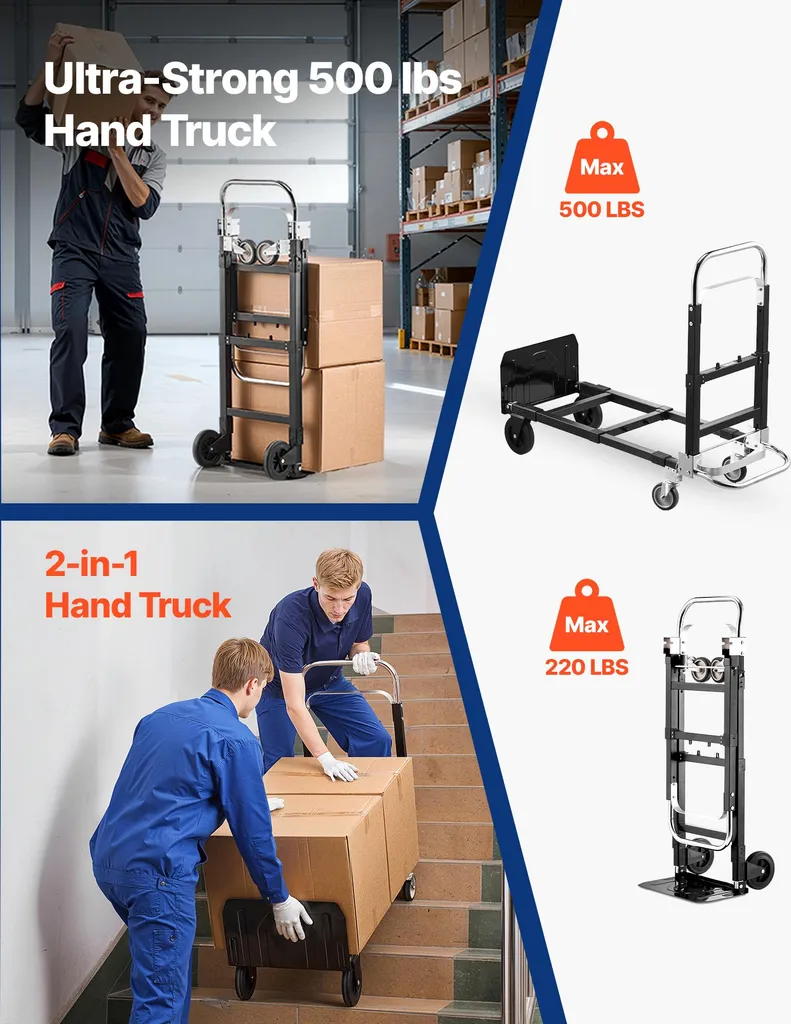 Diable Pliable avec Capacité 227kg - Chariot Multi-positions Modulable