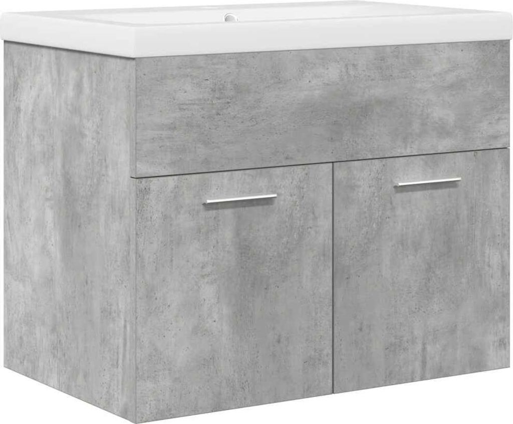Waschbeckenunterschrank mit Einbaubecken Wasserhahn Betongrau