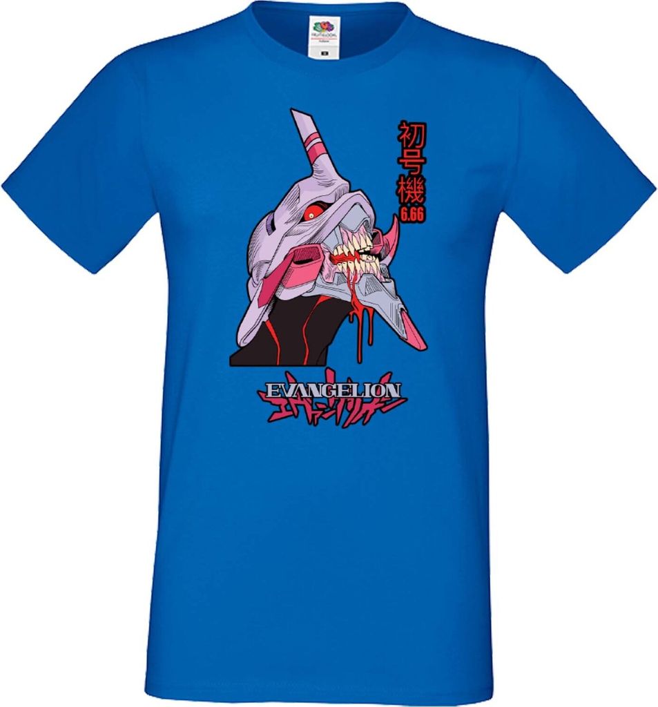 Herren T-Shirt Japan Manga Animation Comics Neon Anime Genesis Manga Evangelion Eva Unit 03 Mech Var-037 Eva Unit Mech, Man L / Blau