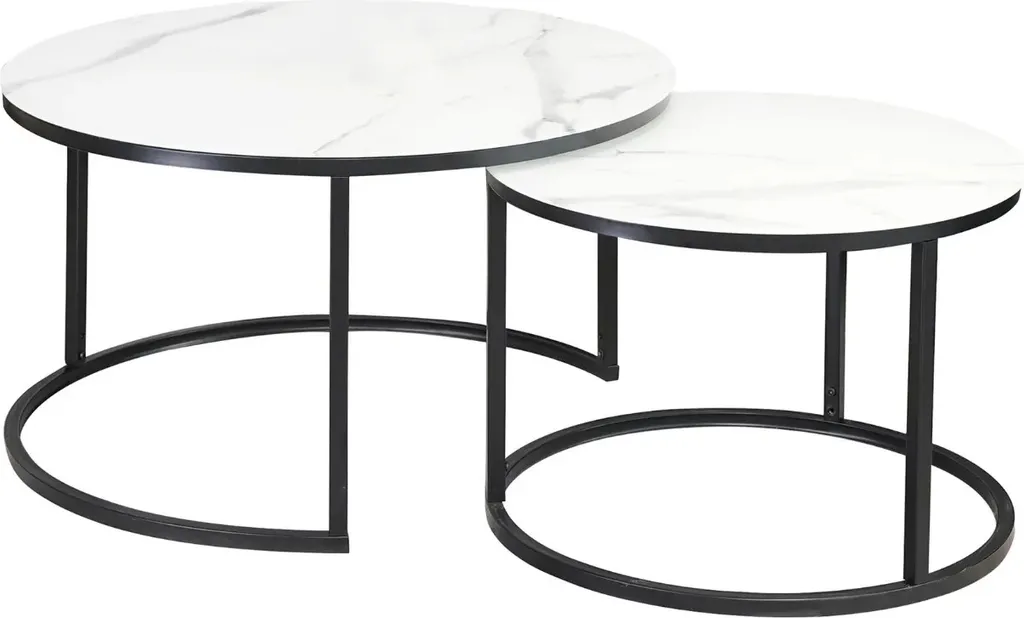 Table basse ronde KURT 1 marbre blanc et structure robuste noire mat
