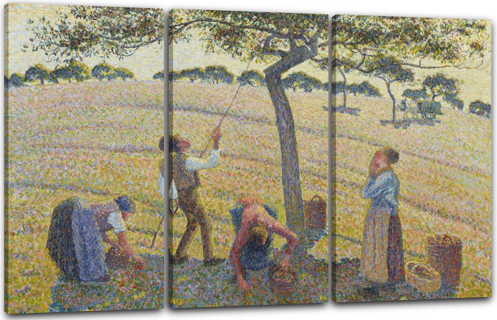 Leinwandbild 3-teilig (120x80cm): Camille Pissarro - Apple Harvest, echter Holz-Keilrahmen inkl. Aufhänger, handgefertigt in Deutschland
