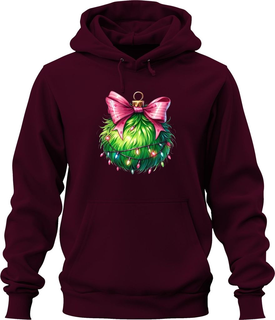 Flauschige Weihnachtskugel rosa Schleife Lichterkette Weihnachten Uni Hoodie Kapuzenpullover, Burgundy, M