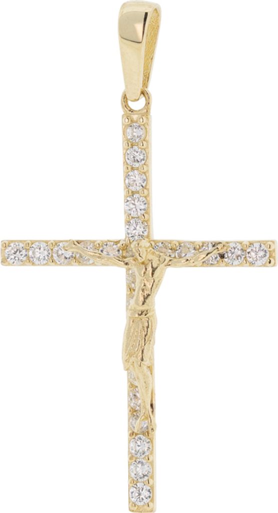 Golders Kreuzanhänger mit Kruzifix aus 585 Gold, mit Zirkonia, Goldschmuck