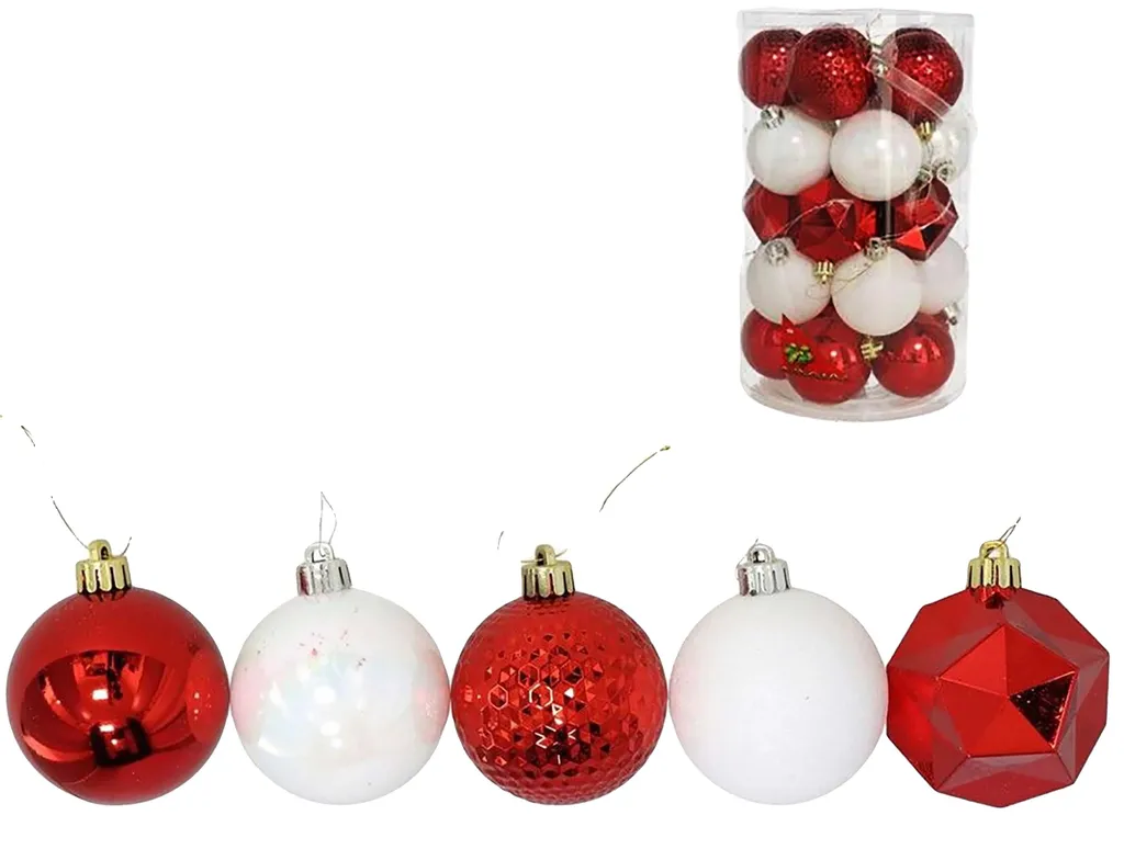 Set de 50 boules de Noël 6 cm formes mixtes pour décoration sapin chic