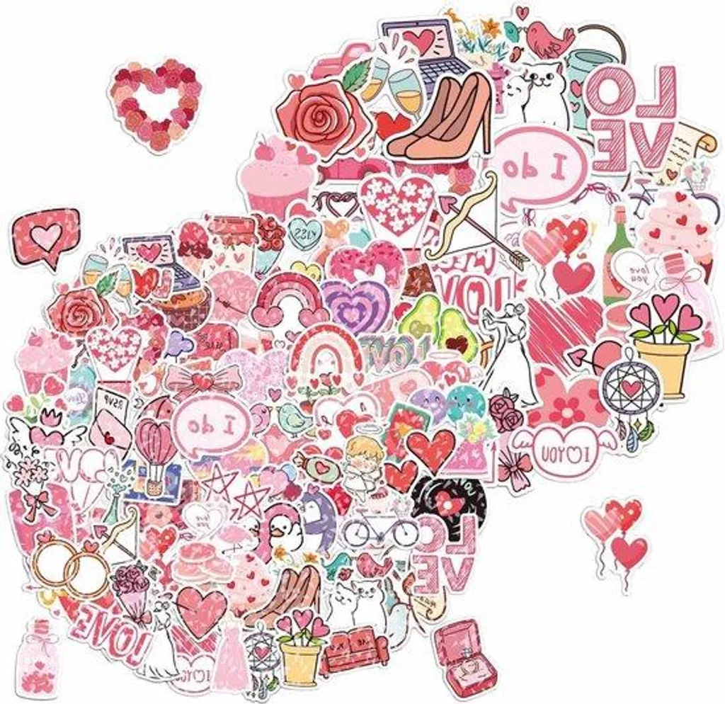 Kit 200 Autocollants Cœur Roses pour Personnaliser Gourdes et Carnets