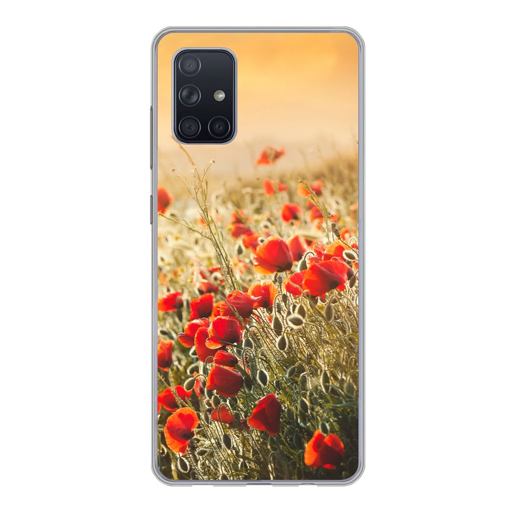 MuchoWow Handyhülle Schutzhülle Hülle für Samsung Galaxy A51 Sonnenstrahlen über einem Mohnblumenstrauß Silikon Softcase Handy Hülle - Sch...