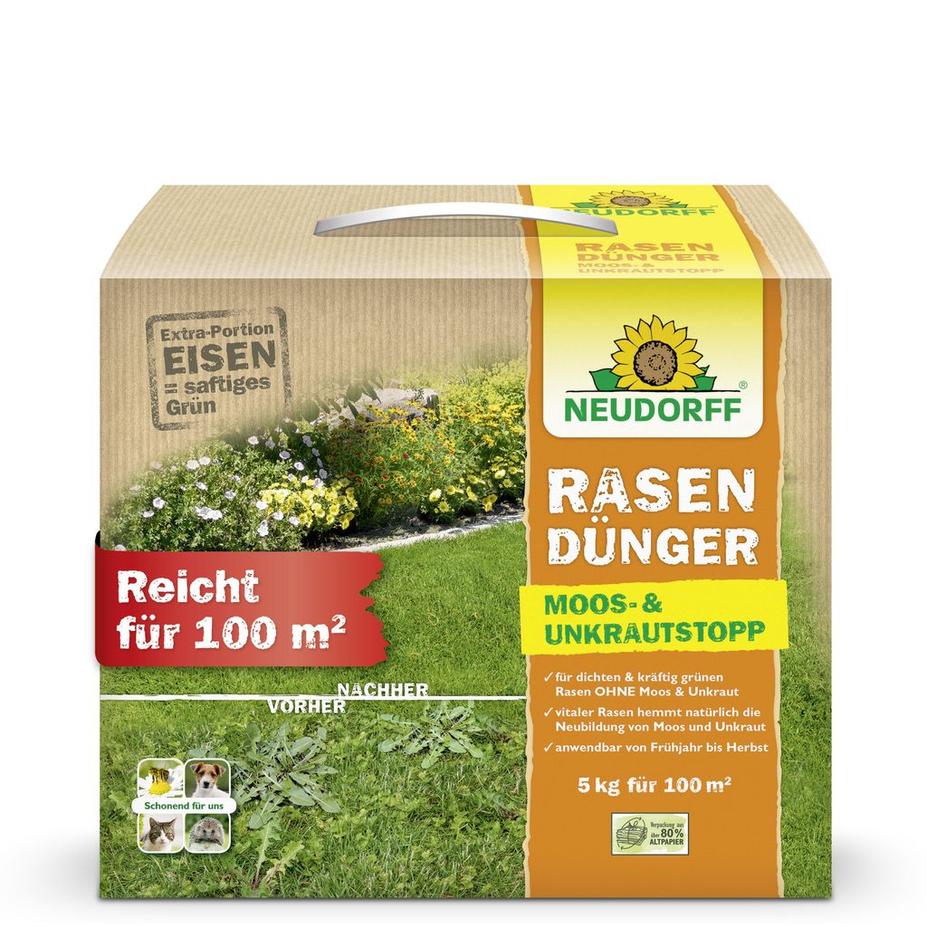 Neudorff RasenDünger Moos- & UnkrautStopp 5 kg für 100 m² – Produktbild 