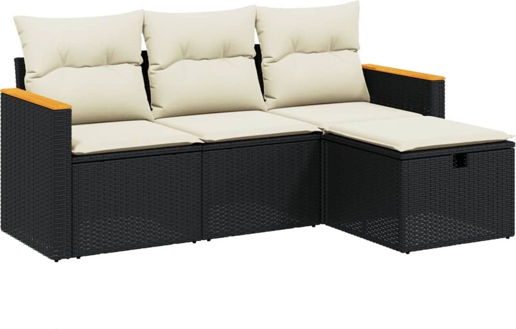 vidaXL 4-tlg. Garten-Sofagarnitur mit Kissen Schwarz Poly Rattan