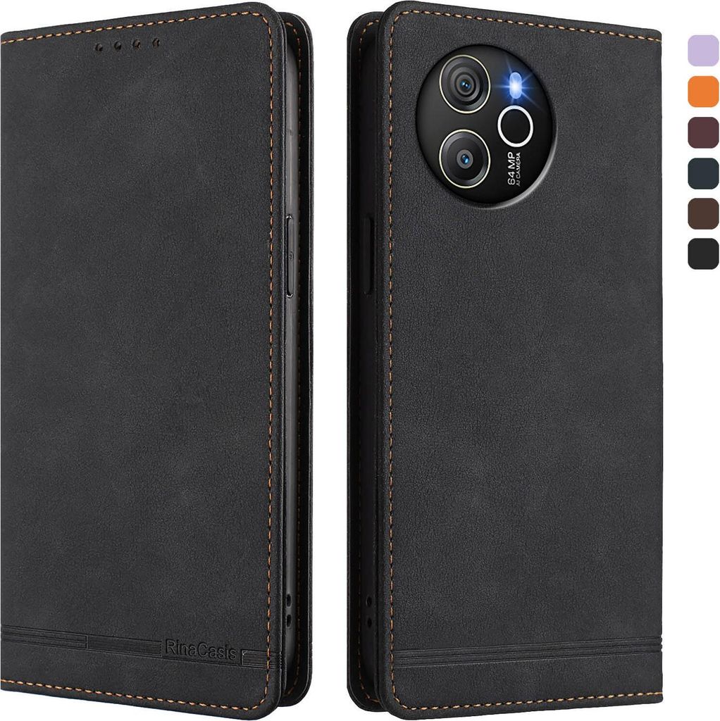 Hülle für Blackview Shark 8 /Oscal Tiger 12, Retro Kunstleder Ständer Klapphülle mit Kartenfächer und Magnetische Schwarz