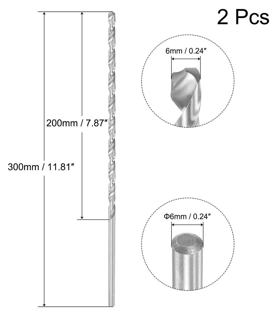 2 Stk HSS Spiralbohrer (Hochgeschwindigkeitsstahl) Extra lange Twist Bohrer 6mm Bohrdurchmesser 300mm L?nge