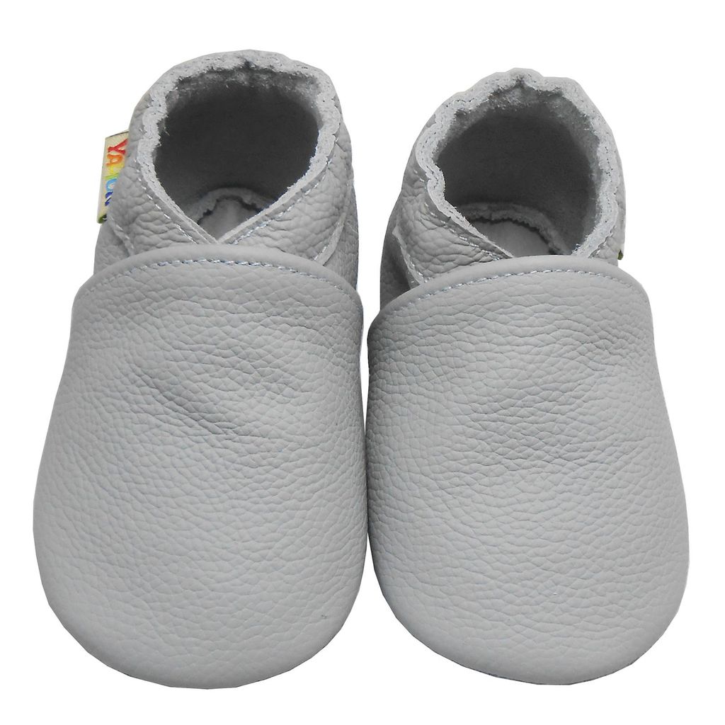 YALION Baby Krabbelschuhe aus Echtleder, weiche Lauflernschuhe für Mädchen & Jungen, rutschfeste Ledersohle, Grau, Größe L (12–18 Monate)