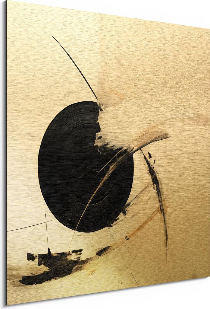 DEQORI Alu-Dibond Bild Gold 30x30 cm 'Schwarzer Impuls' Wandbild Metall dünn Design