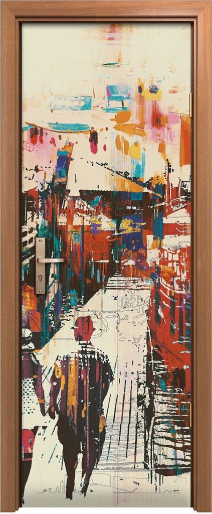 Türposter 70x200 cm Türaufkleber Türtapete Türfolie Klebefolie Straße Paar Boote Bauen farbenfroh