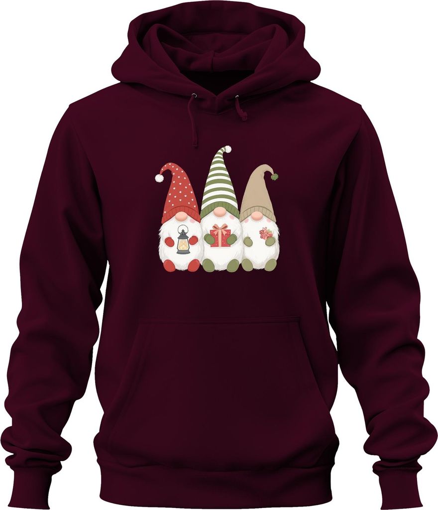 Weihnachtswichtel Weihnachtsgnome Drei Wichtel Geschenk Laterne Uni Hoodie Kapuzenpullover, Burgundy, S