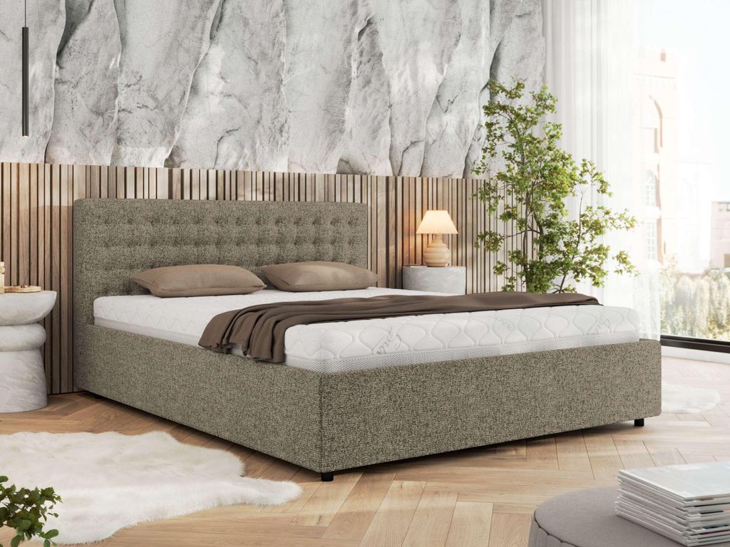 MKS MEBLE Polsterbett Doppelbett PAVO CLASSIC Bett mit Stauraum Gasdruck-Mechanismus Stauraumbett Pocket Matratze VIRE LUX 200x200 Grau Strukture