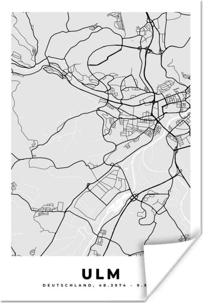 MuchoWow Poster Deutschland - Karte - Ulm - Stadtplan 80x120 cm - Papierdruck